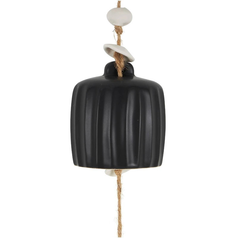 2ft. Black Ceramic Handmade Textured Bell Windchime with Cascading White Disks