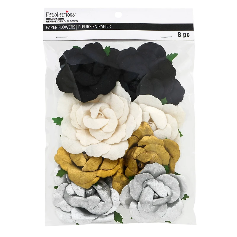 Silver, Black & Gold Graduation Paper Roses by Recollections™