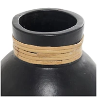 11" Black Ceramic Vase with Wrapped Rattan Detailing