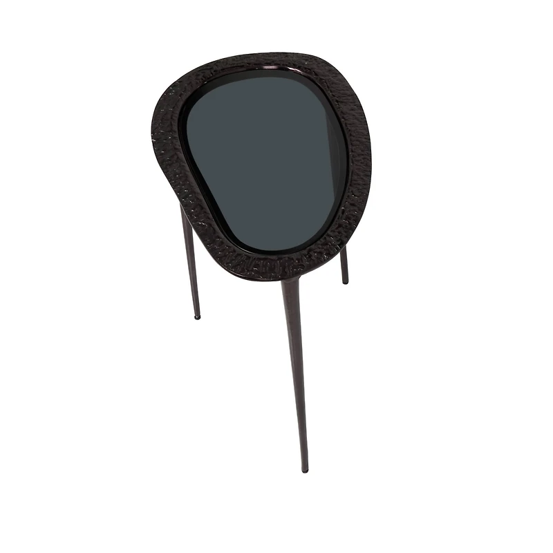 Black Aluminum Abstract Oval Shaped Accent Table with Shaded Glass Top