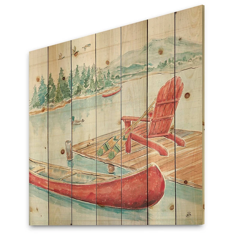 Designart - Lake Moments IV - Lake House Print on Natural Pine Wood