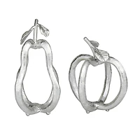 Set of 2 Silver Metal Eclectic Fruit Sculpture 8", 7"