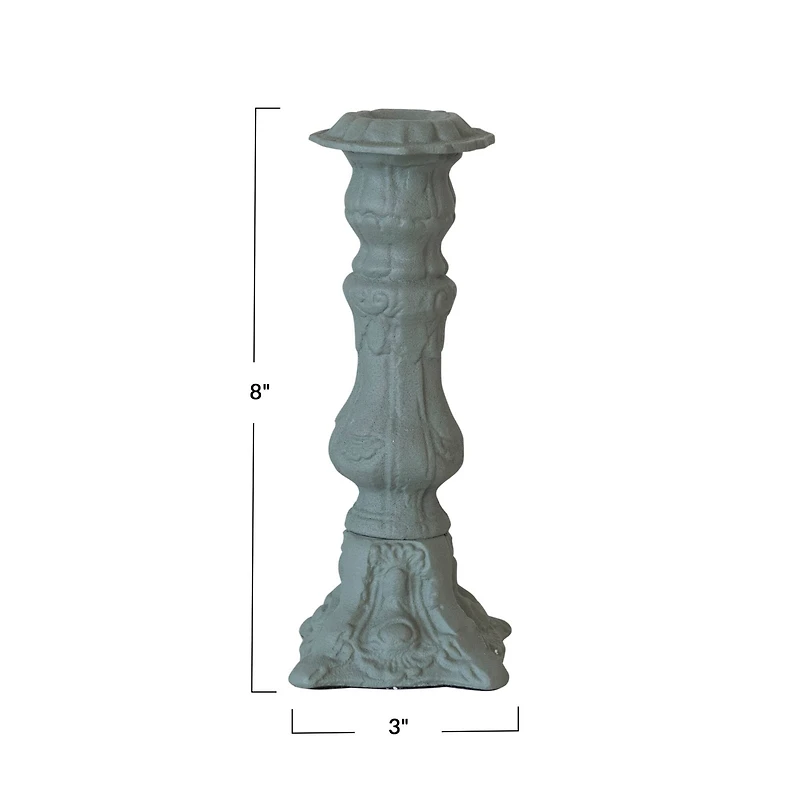 Hello Honey® 8" Green Embossed Cast Aluminum Taper Candleholder