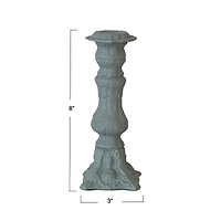 Hello Honey® 8" Green Embossed Cast Aluminum Taper Candleholder