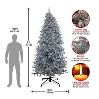 9ft. Pre-Lit Matte Silver Metallic Evergreen Artificial Christmas Tree