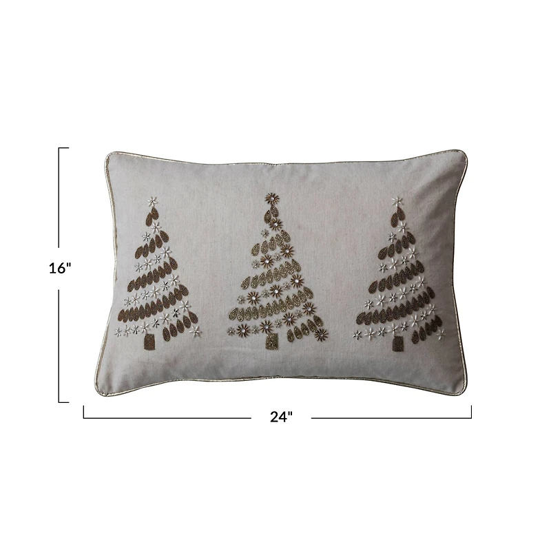 Hello Honey® 24" x 16" Embroidered Bead Christmas Trees Lumbar Pillow with Gold Piping