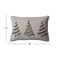 Hello Honey® 24" x 16" Embroidered Bead Christmas Trees Lumbar Pillow with Gold Piping