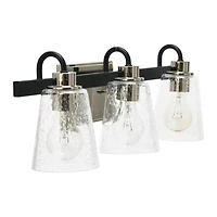 Hello Honey® Robert Stevenson Lighting Jameson Matte Black & Polished Nickel Metal & Seedy Glass 3-Light Vanity Light