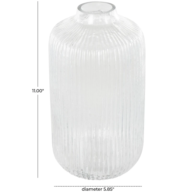 11" Clear Glass Ribbed Fluted Decorative Vase