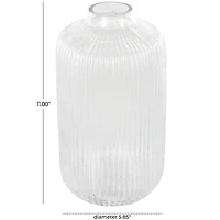 11" Clear Glass Ribbed Fluted Decorative Vase