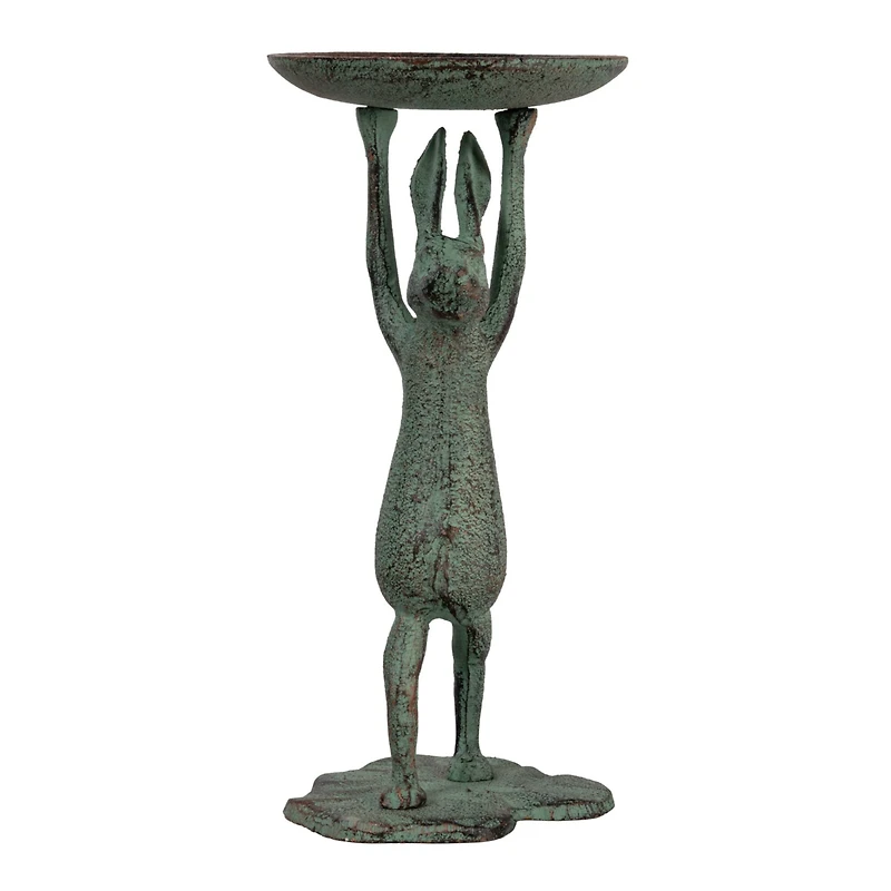 Hello Honey® 10.8" Patina Finish Cast Iron Rabbit Pillar Candle Holder