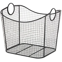 20" Black Metal Storage Basket with Curved Sides & Ring Handles
