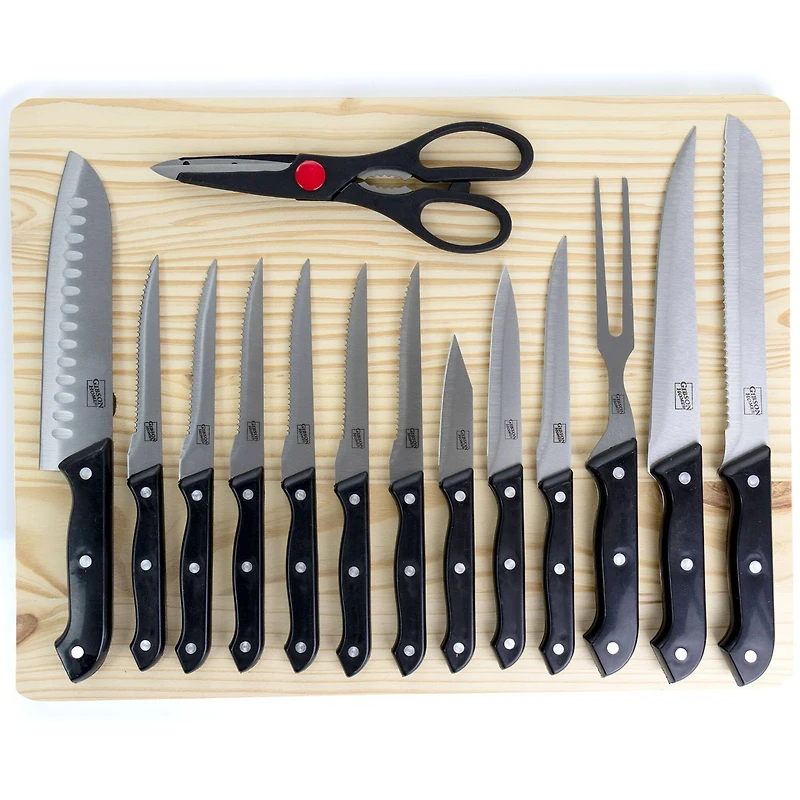 Gibson Home® Wildcraft 15-Piece Stainless Steel Cutlery Set with Pinewood Cutting Board