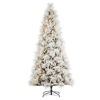 Glitzhome® 9ft Pre-Lit Flocked Full Pine Artificial Christmas Tree, Warm White LED Lights