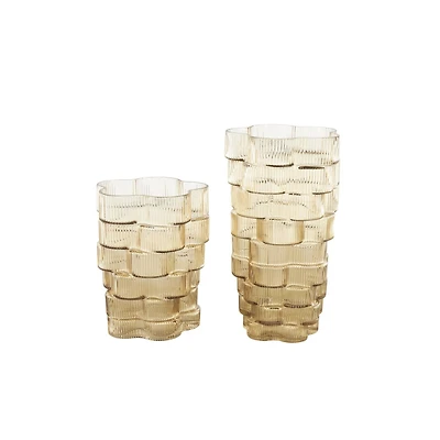 Brown Glass Ribbed Stacked Flower Vase Set