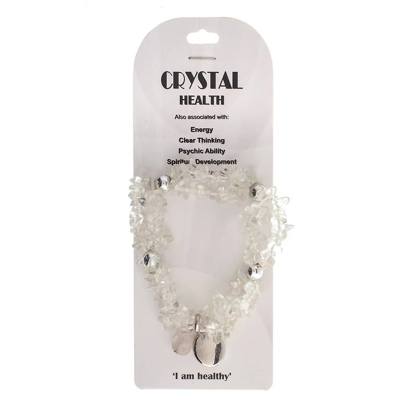 John Bead Crystal Quartz Clear Natural Stone 2-Strand Bracelet with Circle Charm