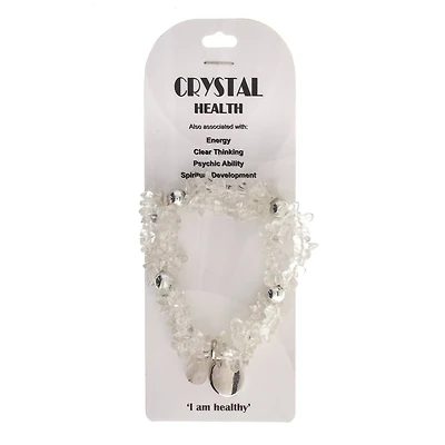 John Bead Crystal Quartz Clear Natural Stone 2-Strand Bracelet with Circle Charm