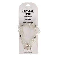 John Bead Crystal Quartz Clear Natural Stone 2-Strand Bracelet with Circle Charm
