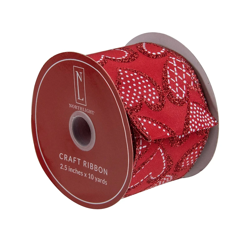 2.5" x 10yd. Glittered Hearts Valentine's Day Wired Craft Ribbon