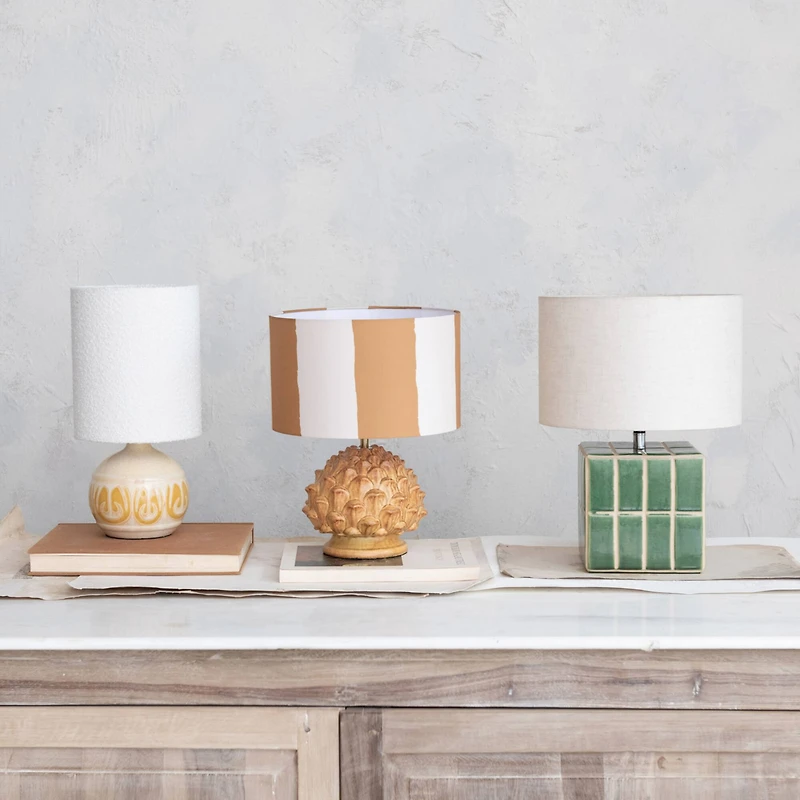 Hello Honey® 14.75" Mustard & Cream Artichoke Finial Stoneware Table Lamp, 2ct.