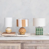 Hello Honey® 14.75" Mustard & Cream Artichoke Finial Stoneware Table Lamp, 2ct.