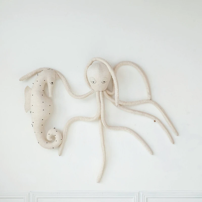 Hello Honey® White Cotton & Linen Seahorse-Shaped Pillow