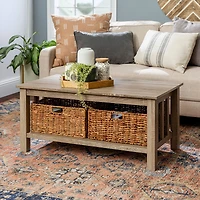 Walker Edison 40" Driftwood Mission Storage Coffee Table with Baskets