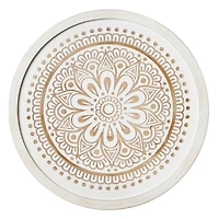 American Art Decor™ 17" White and Brown Boho Rustic Farmhouse Wood Framed Wall Medallion