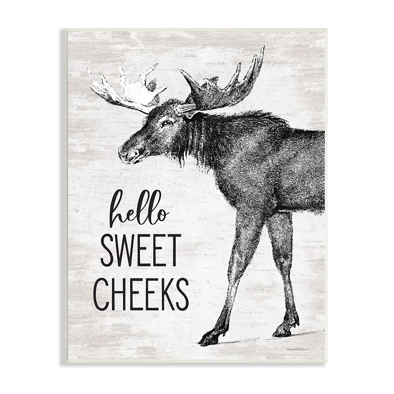 Stupell Industries Hello Sweet Cheeks Funny Bathroom Humor Rustic Moose Wall Plaque