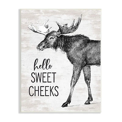 Stupell Industries Hello Sweet Cheeks Funny Bathroom Humor Rustic Moose Wall Plaque