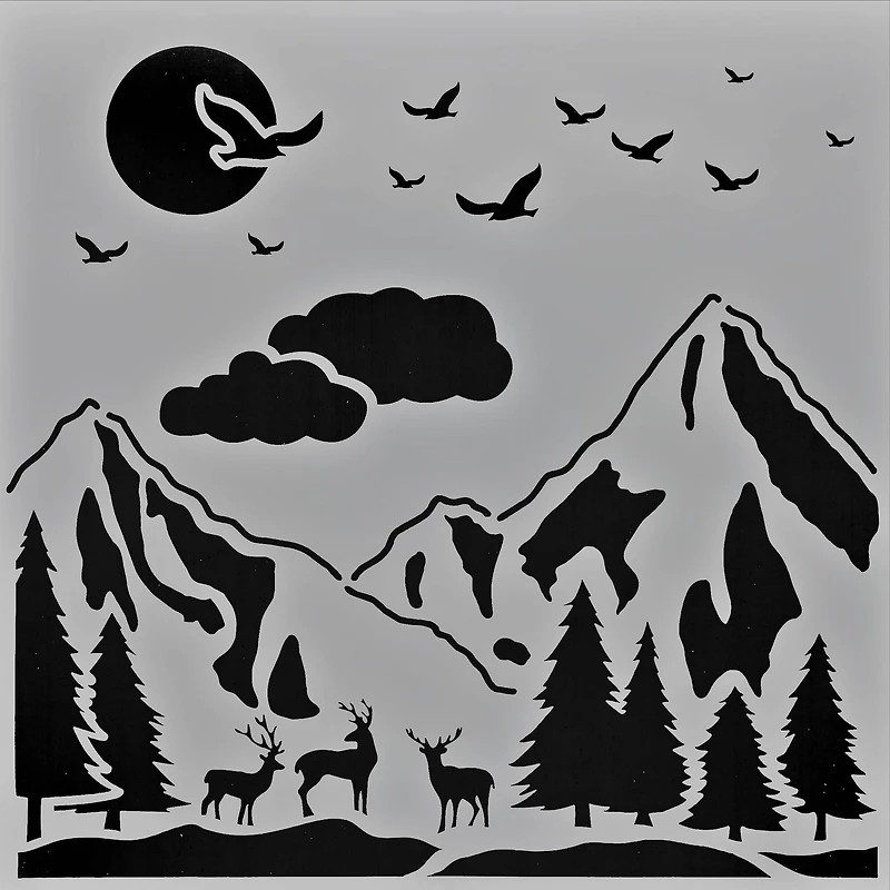 PA Essentials Mountain Landscape Stencil, 12" x 12"