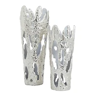 Set of 2" Silver Aluminum Contemporary Vases, 20" x 7" x 6"