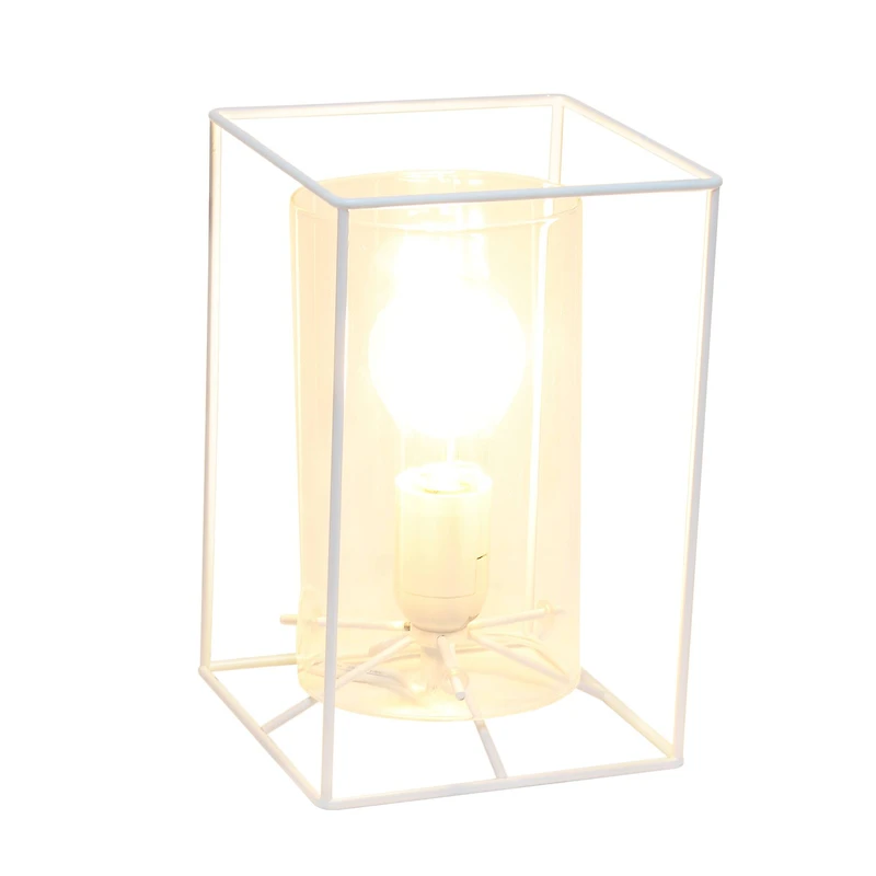 Lalia Home White Framed Table Lamp with Clear Cylinder Glass Shade