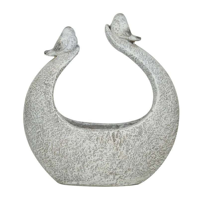 15" Gray Fiberglass Bird Planter with Stone Mosaic Design