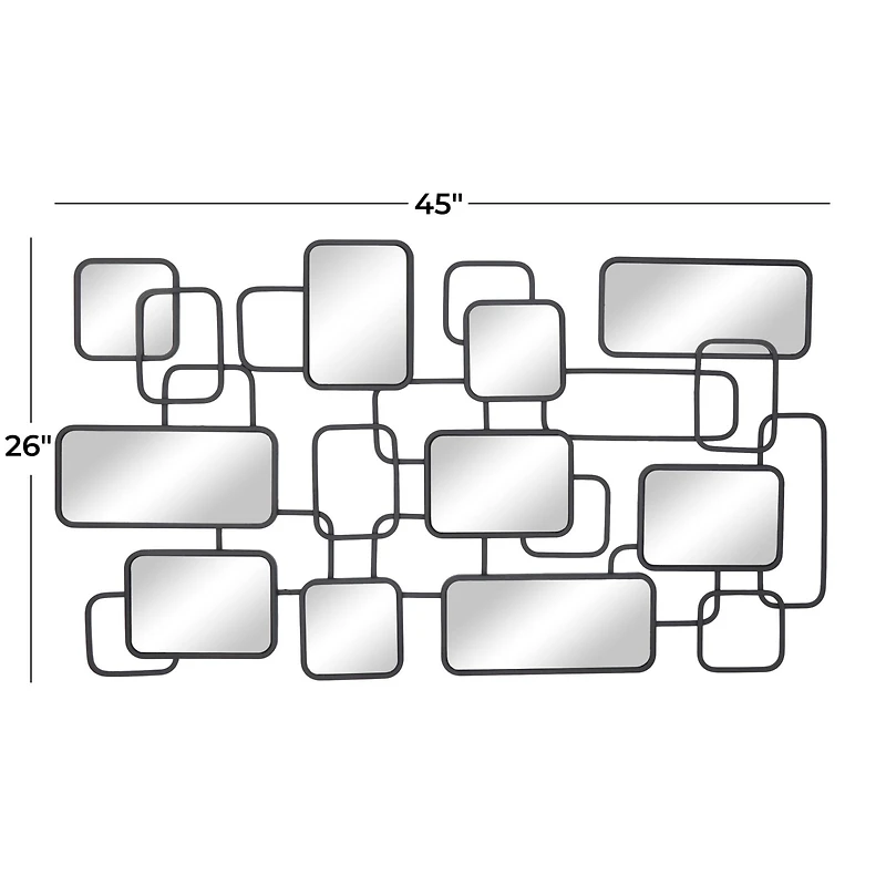 Black Modern Abstract Wall Mirror, 45" x 1" x 26"