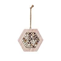 Hello Honey® 10" Natural Paulownia Wood & Bamboo Hexagon-Shaped Insect House with Jute Hanger