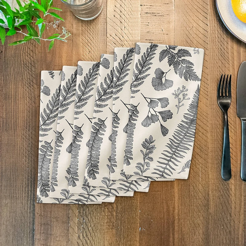 Gray Botanical Cotton Twill Dinner Napkin