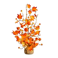 18in. Pre-Lit Artificial Maple Tree with Pumpkin Ornaments and 30 LED String Lights in Burlap Wrapped Base