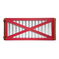 Glitzhome® Silver & Red 26" Corrugated Metal & Wooden Tree Collar