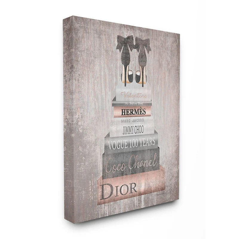 Stupell Industries Pink & Gray Fashion Books & Heels Canvas Wall Art