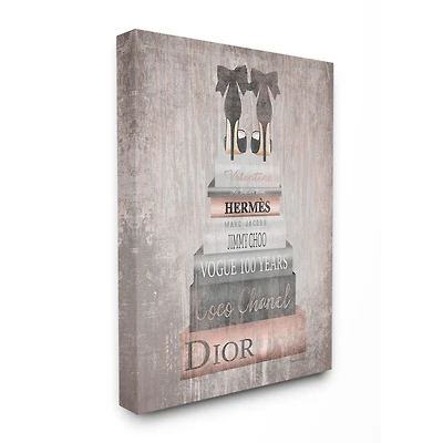 Stupell Industries Pink & Gray Fashion Books & Heels Canvas Wall Art