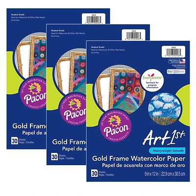 UCreate® 9" x 12" Gold Frame Watercolor Paper, 3ct.
