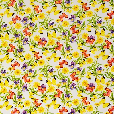 SINGER Floral & Butterflies Print Ringspun Cotton Fabric