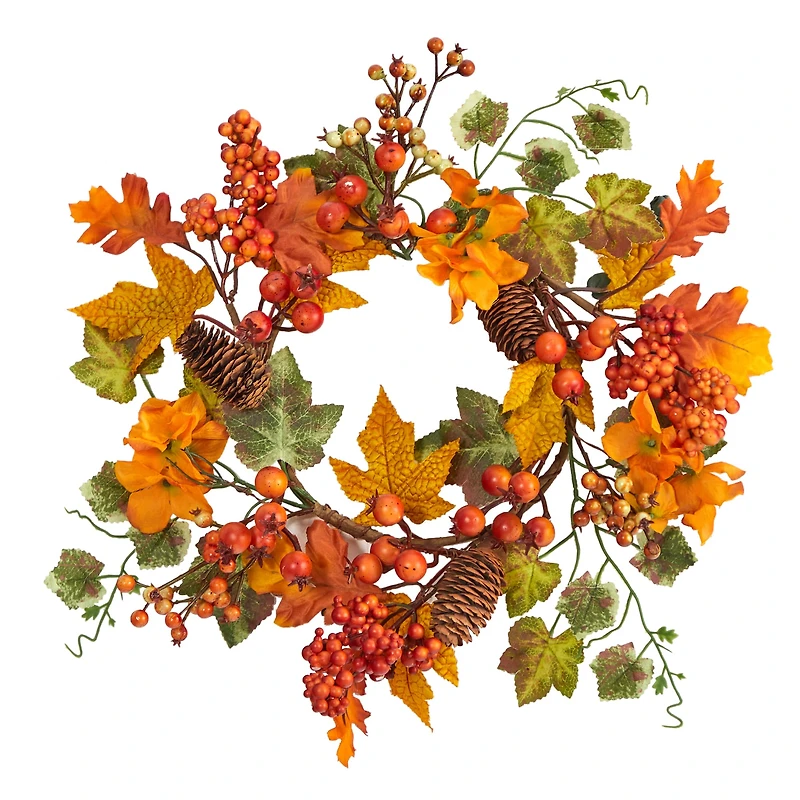 6.5" Autumn Hydrangea & Pinecones Wreath, 2ct.