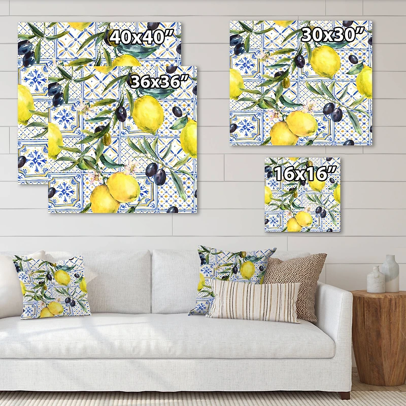 Designart - Lemon Ornament On Blue Geometrical Pattern III