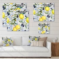 Designart - Lemon Ornament On Blue Geometrical Pattern III