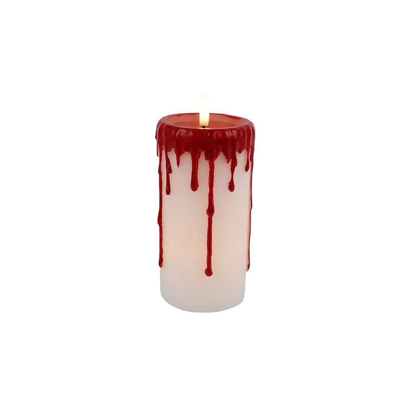 6" Red & White Dripping LED Wax Pillar Candle by Ashland®
