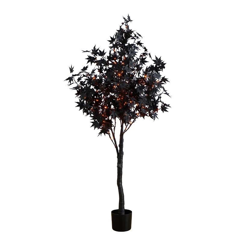5ft. Pre-Lit Artificial Halloween Black Maple Tree with 240 Orange & Purple LED Lights