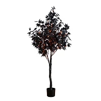 5ft. Pre-Lit Artificial Halloween Black Maple Tree with 240 Orange & Purple LED Lights