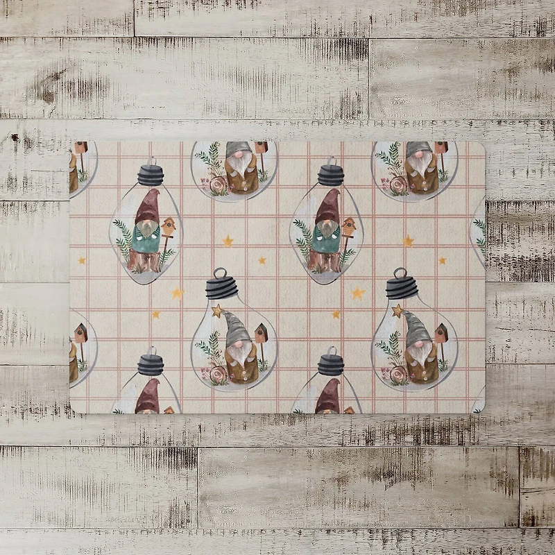 Cream & Red Check Gnome Globe Pattern Floor Mat
